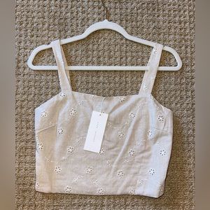 Tan cropped tank with stitching
